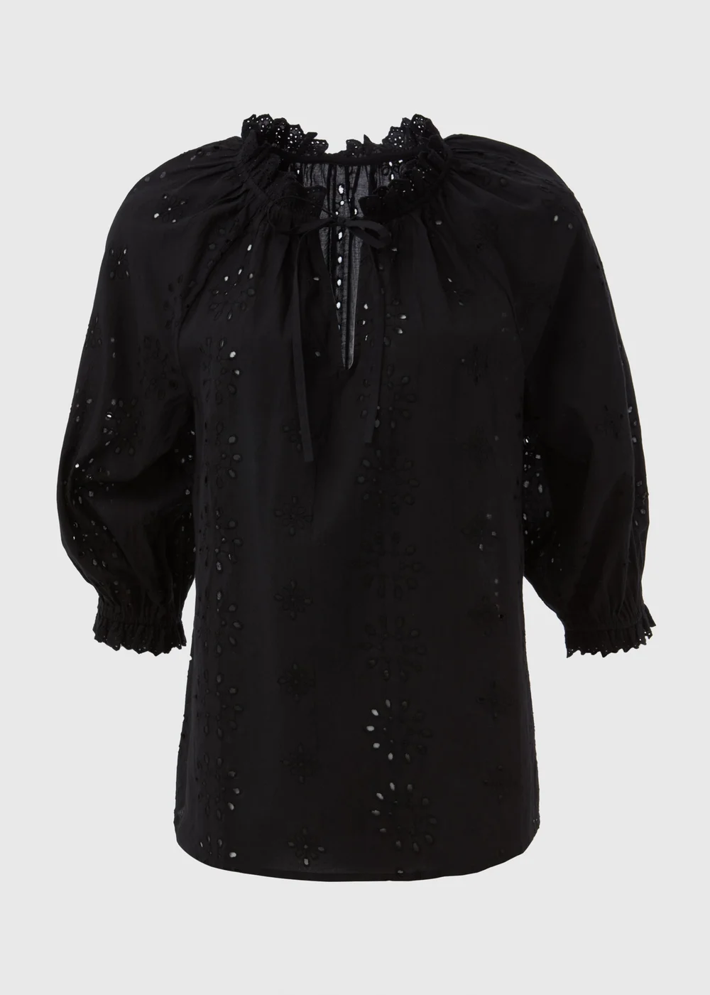Black Embroidered Tie Front Blouse - Size 8 Image 5
