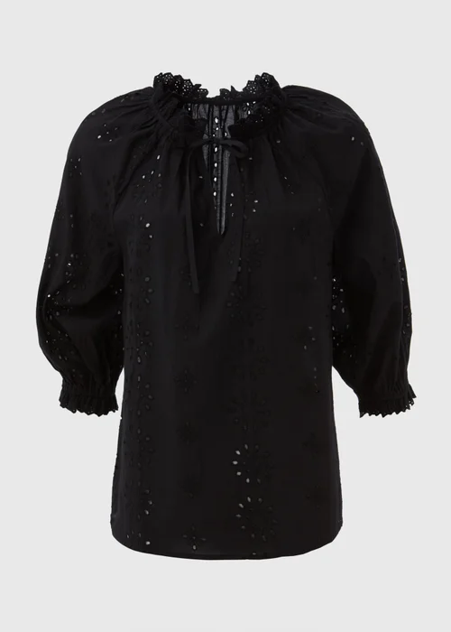 Black Embroidered Tie Front Blouse - Size 8 Image 5