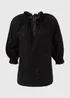 Black Embroidered Tie Front Blouse - Size 8 Image 5