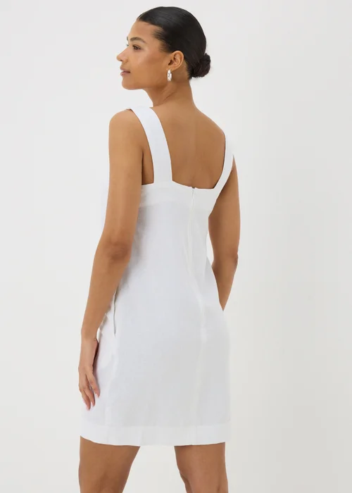 White Linen Blend Mini Shift Dress - 8 Image 2