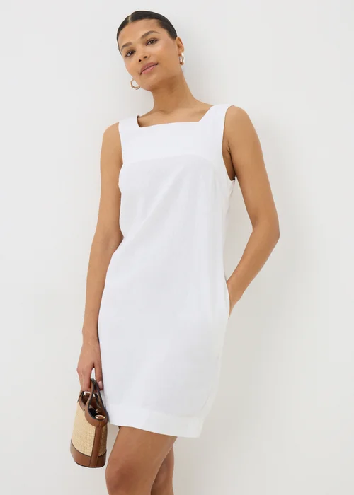 White Linen Blend Mini Shift Dress - 8 Image 1