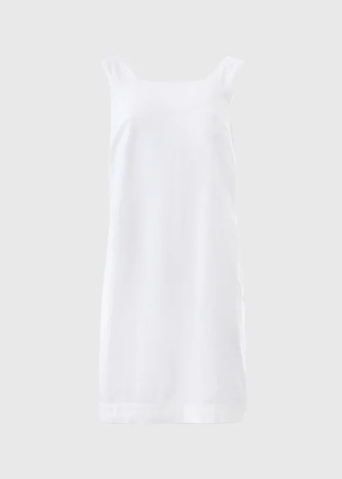 White Linen Blend Mini Shift Dress - 8 Image 4