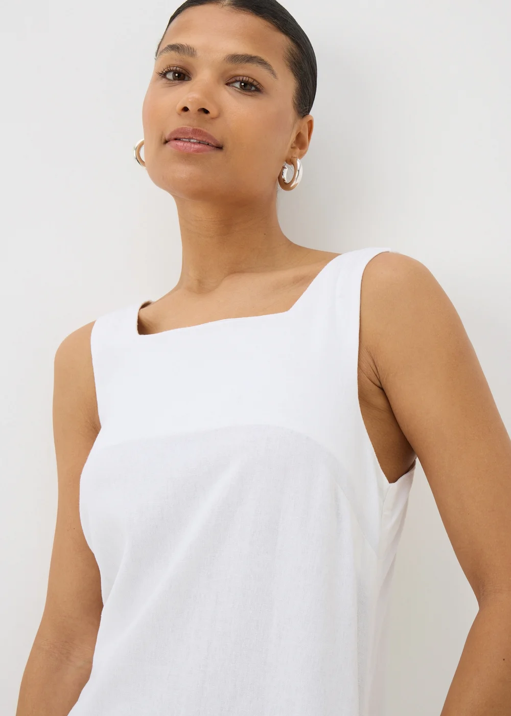 White Linen Blend Mini Shift Dress - 8 | Matalan White Linen Blend Mini Shift Dress - 8 | Matalan