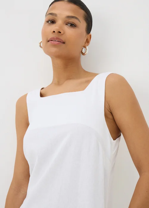White Linen Blend Mini Shift Dress - 8 Image 3