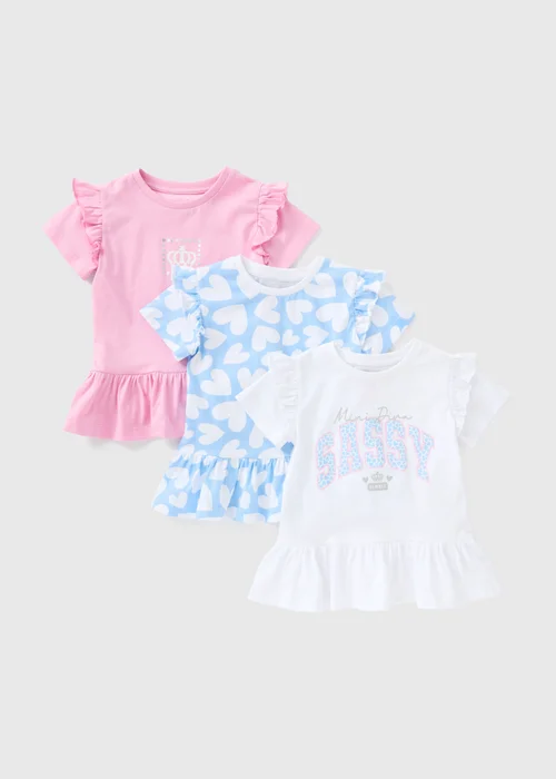 Girls 3 Pack White Sassy Tops (1-7yrs) - 1 to 1 half years Image 1