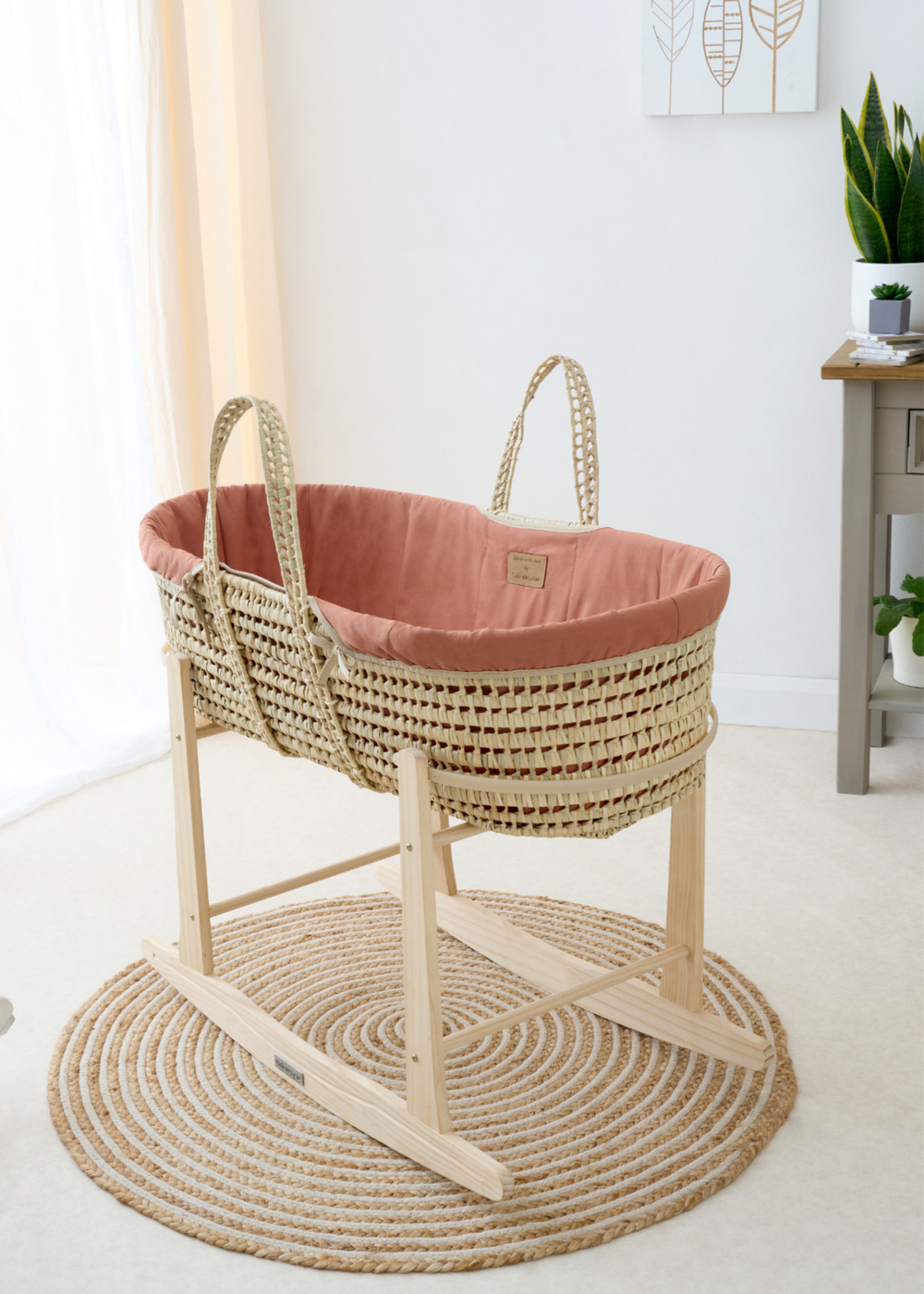 Clair de Lune Organic Palm Moses Basket with Rocking Stand - One Size Image 2