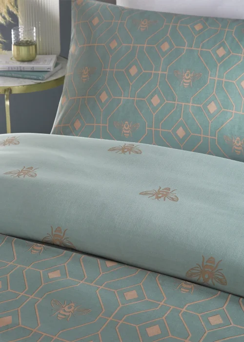 furn. Bee Deco Geometric Duvet Cover Set Eau De Nil - Single Image 3