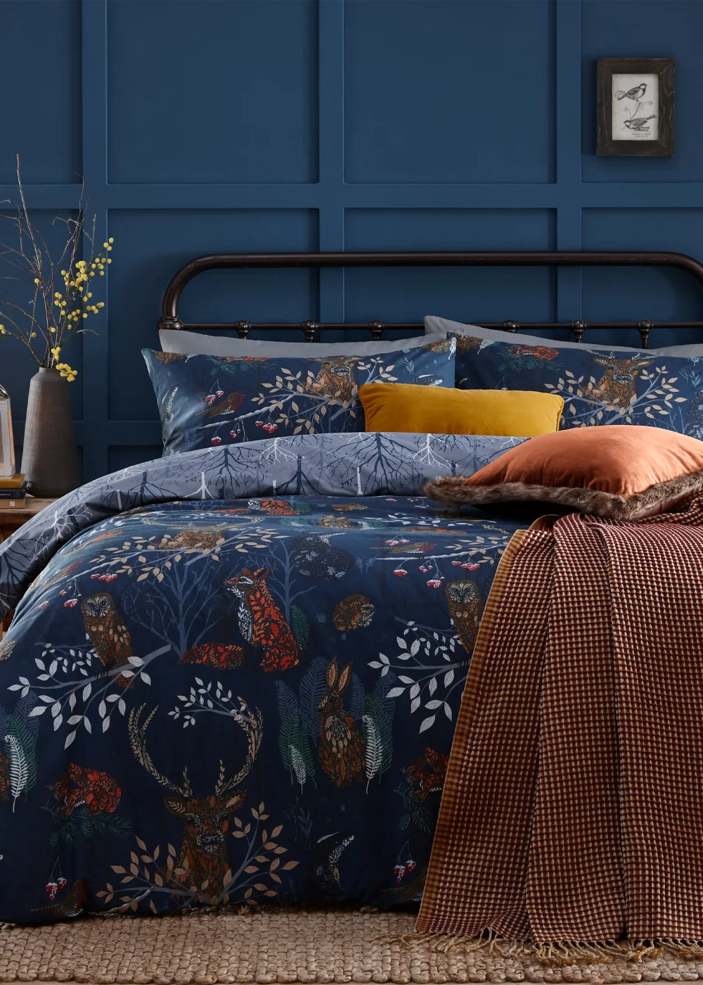 furn. Forest Fauna Woodland Duvet Cover Set Navy - Single Image 1