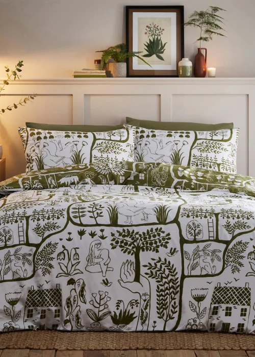 furn. Frida Abstract Floral Duvet Cover Set Green - Single Image 1
