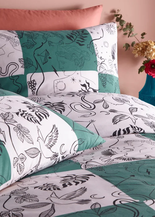 furn. Mythos Checkerboard Reversible Duvet Cover Set Green - Single Image 3