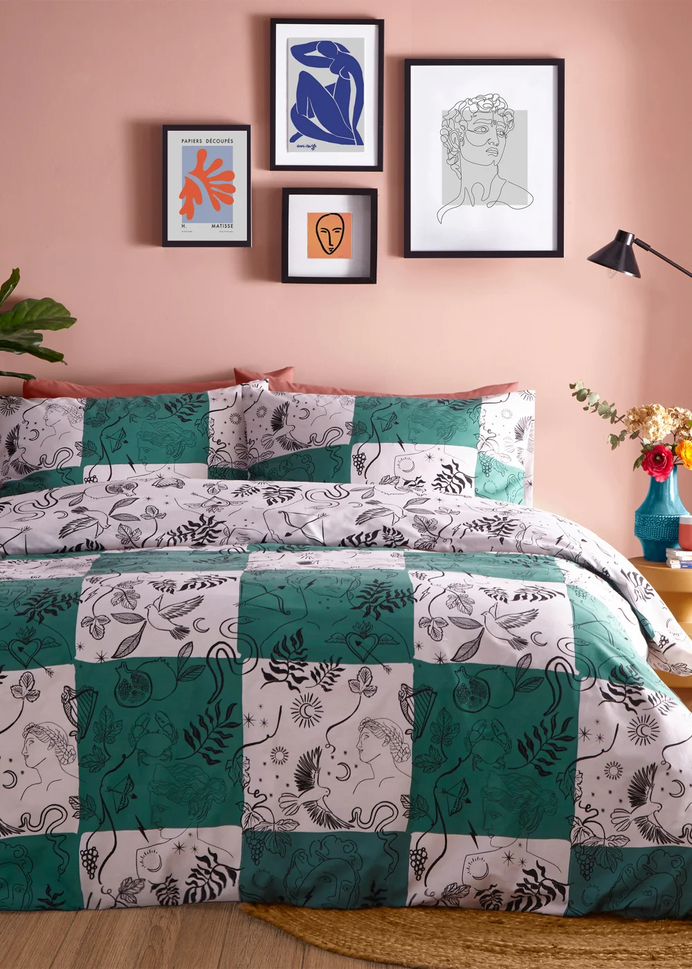 furn. Mythos Checkerboard Reversible Duvet Cover Set Green - Single Image 2