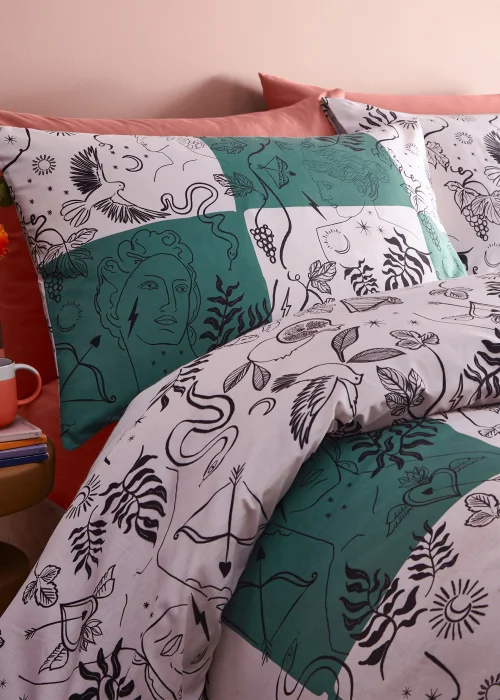 furn. Mythos Checkerboard Reversible Duvet Cover Set Green - Single Image 4