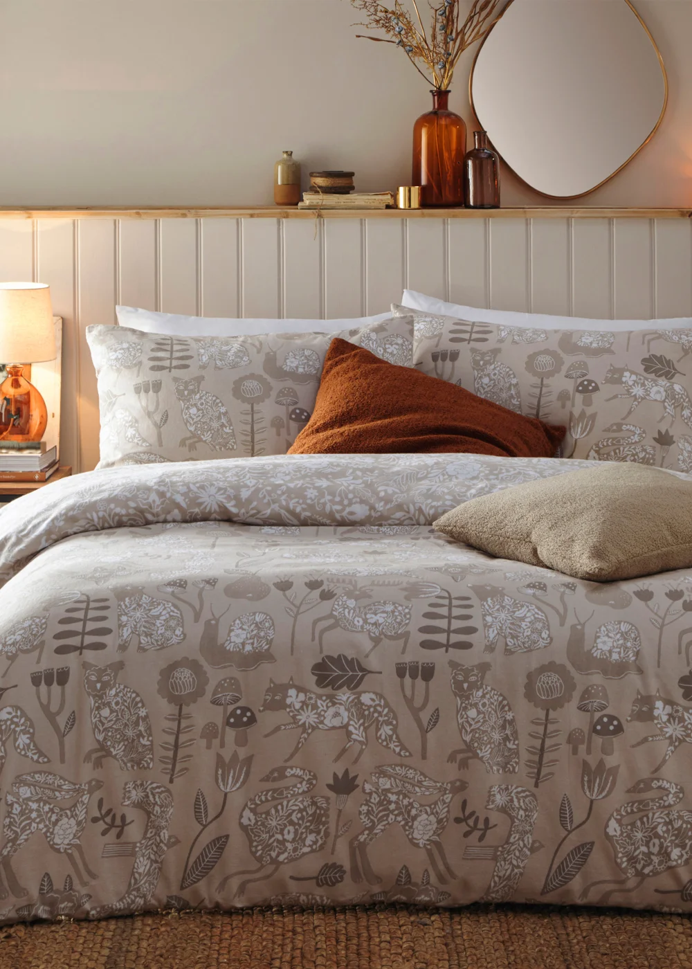 furn. Nook Woodland Brushed Cotton Duvet Cover Set Biege - Single Image 1