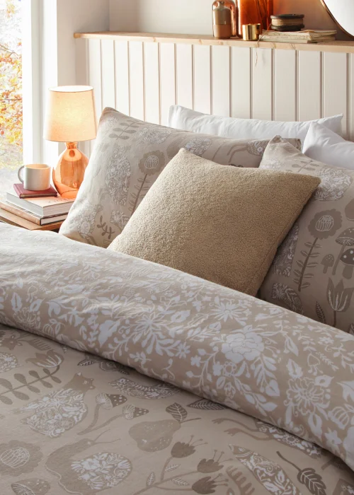 furn. Nook Woodland Brushed Cotton Duvet Cover Set Biege - Single Image 3