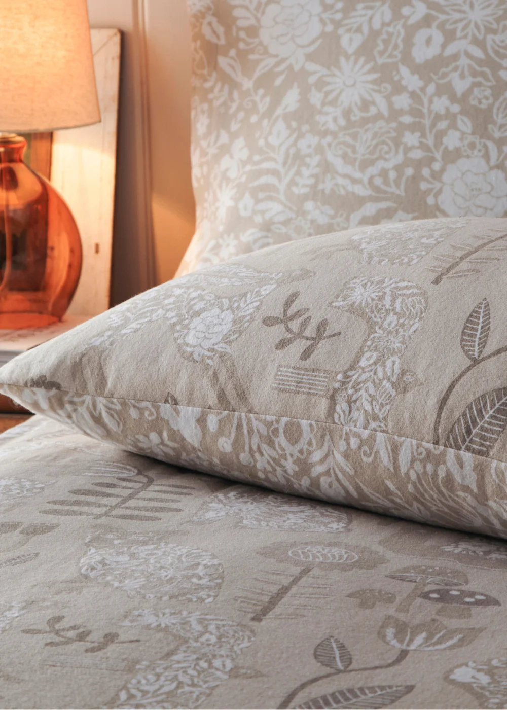 furn. Nook Woodland Brushed Cotton Duvet Cover Set Biege - Single Image 2