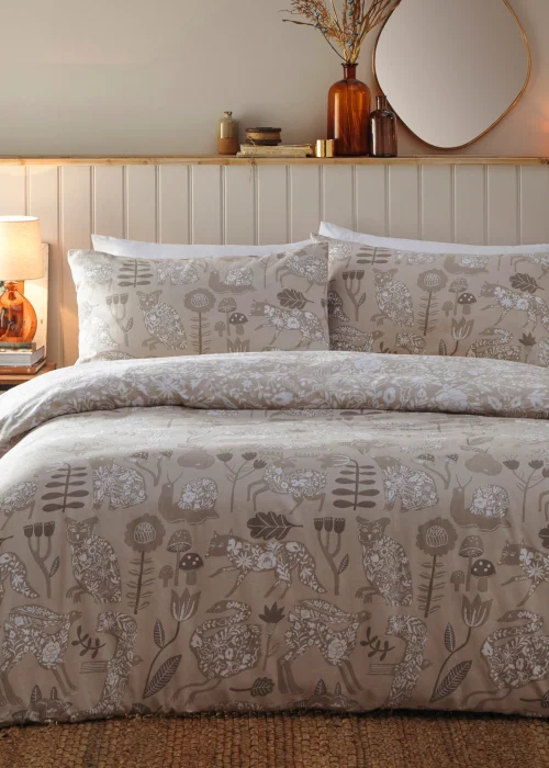 furn. Nook Woodland Brushed Cotton Duvet Cover Set Biege - Single Image 4