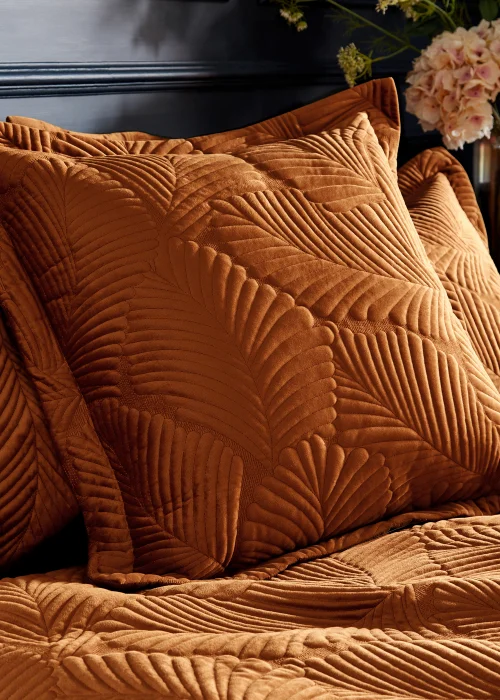 Paoletti Palmeria Quilted Velvet Duvet Cover Set Rust - Single Image 4