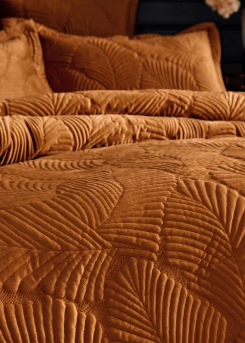 Paoletti Palmeria Quilted Velvet Duvet Cover Set Rust - Single Image 3