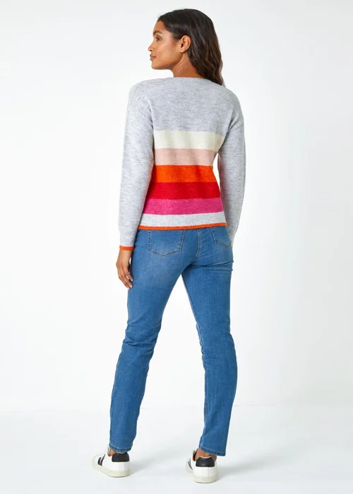 Roman Grey Stripe Print Stretch Knit Jumper - Small Image 3