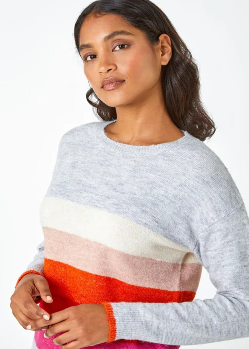 Roman Grey Stripe Print Stretch Knit Jumper - Small Image 4