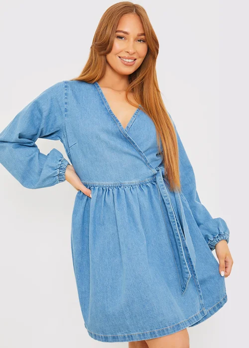 In The Style Blue Denim Wrap Dress - 8 Image 1