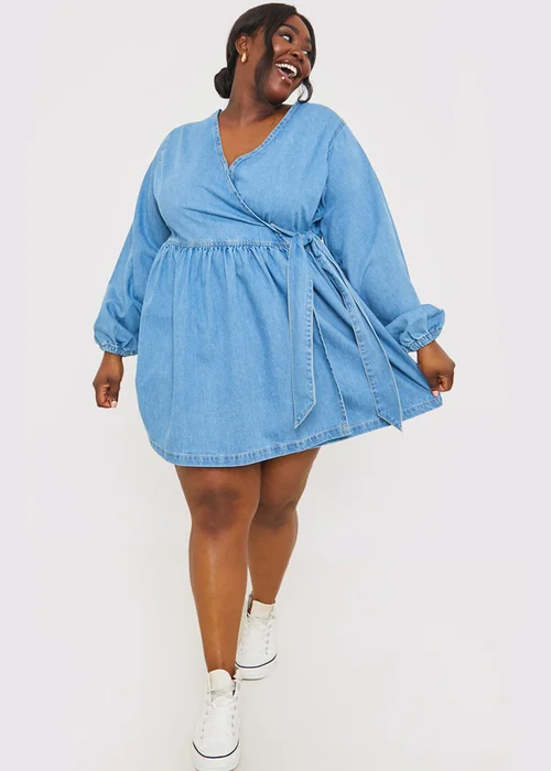 In The Style Blue Denim Wrap Dress - 8 Image 6