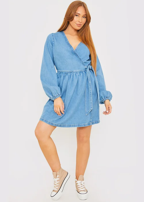 In The Style Blue Denim Wrap Dress - 8 Image 2