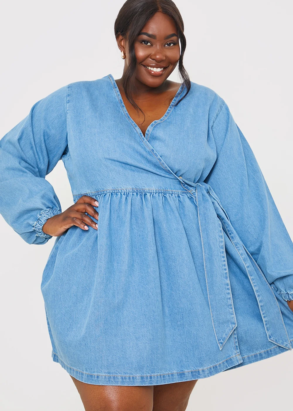 In The Style Blue Denim Wrap Dress - 8 Image 5