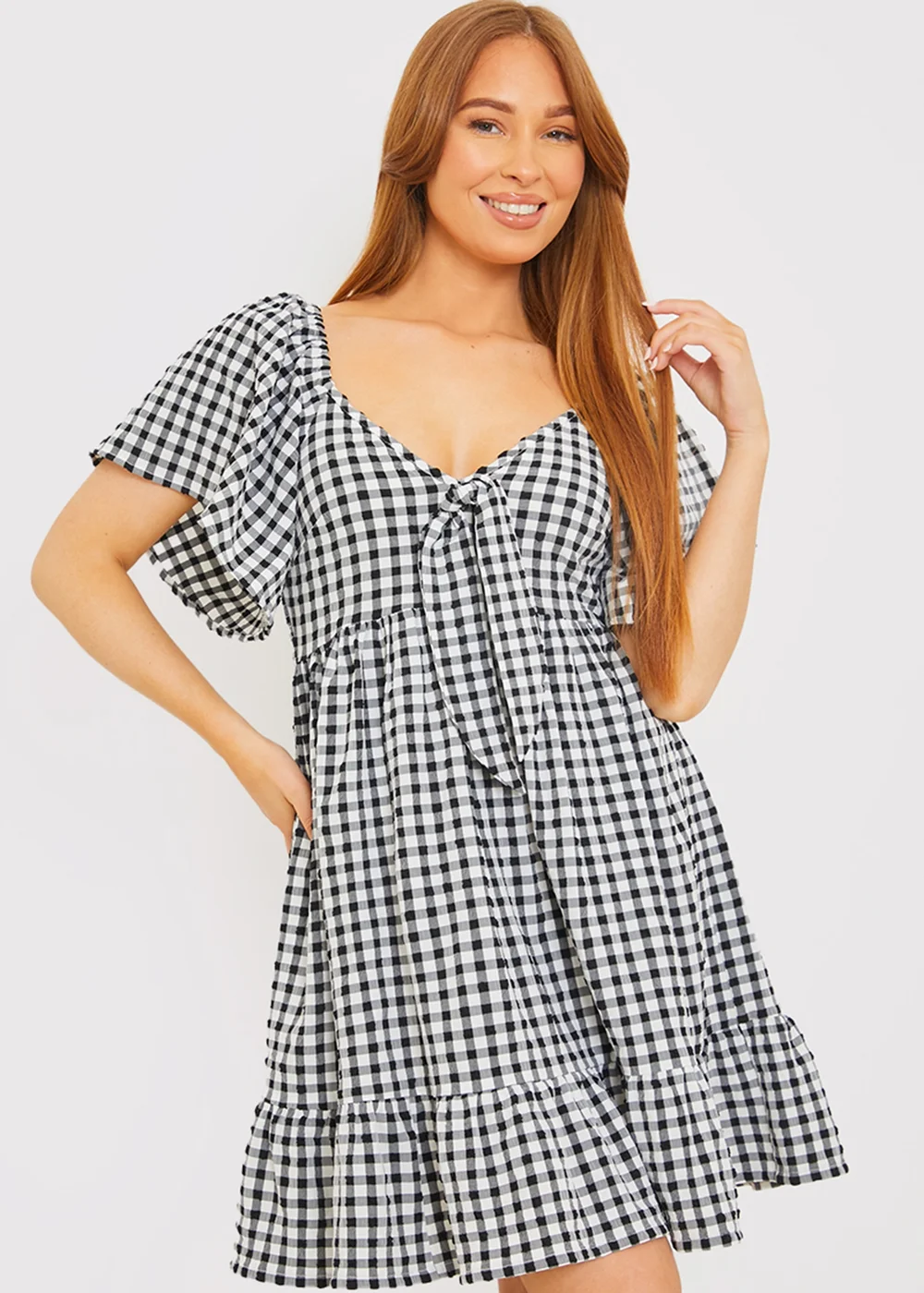 In The Style Stacey Black & White Tie Bust Mini Dress - 8 Image 2