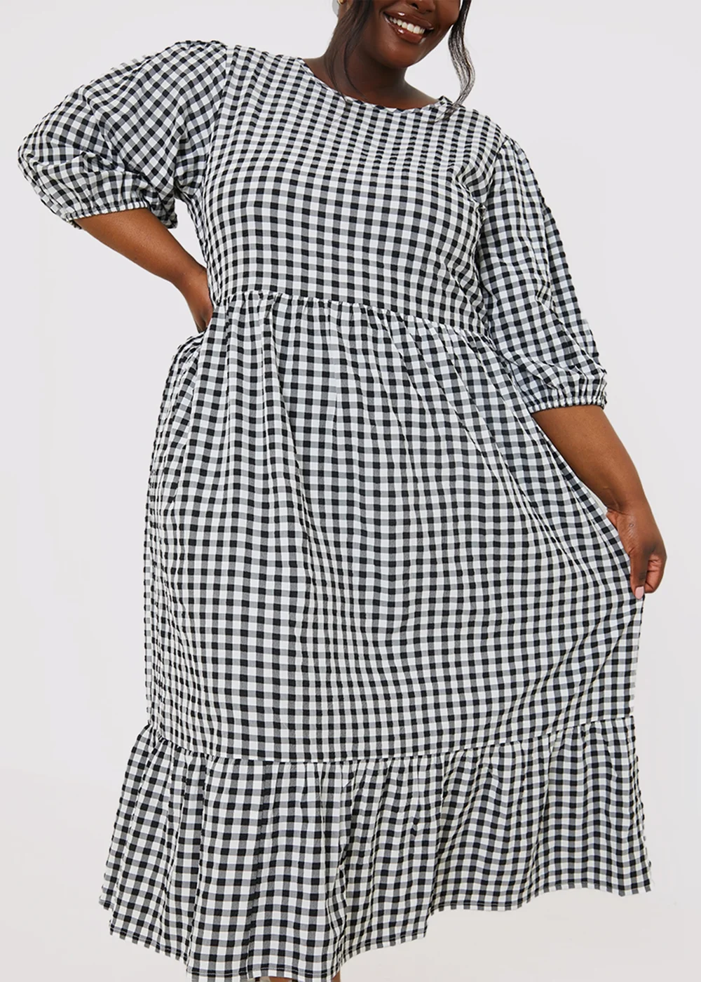 In The Style Stacey Black & White Gingham Midi Dress - 8 Image 6
