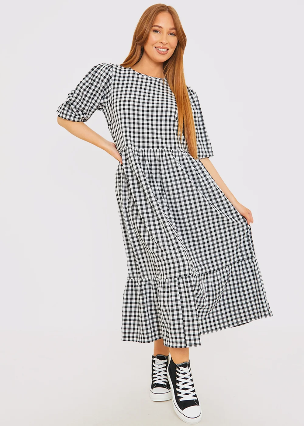 In The Style Stacey Black & White Gingham Midi Dress - 8 Image 2