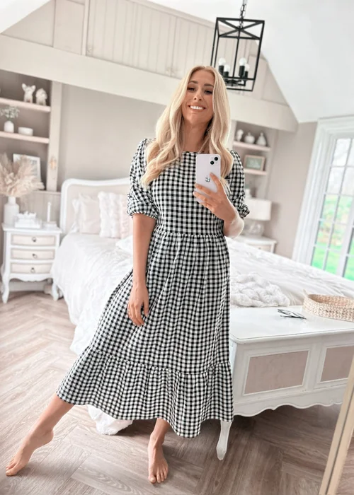 In The Style Stacey Black & White Gingham Midi Dress - 8 Image 1