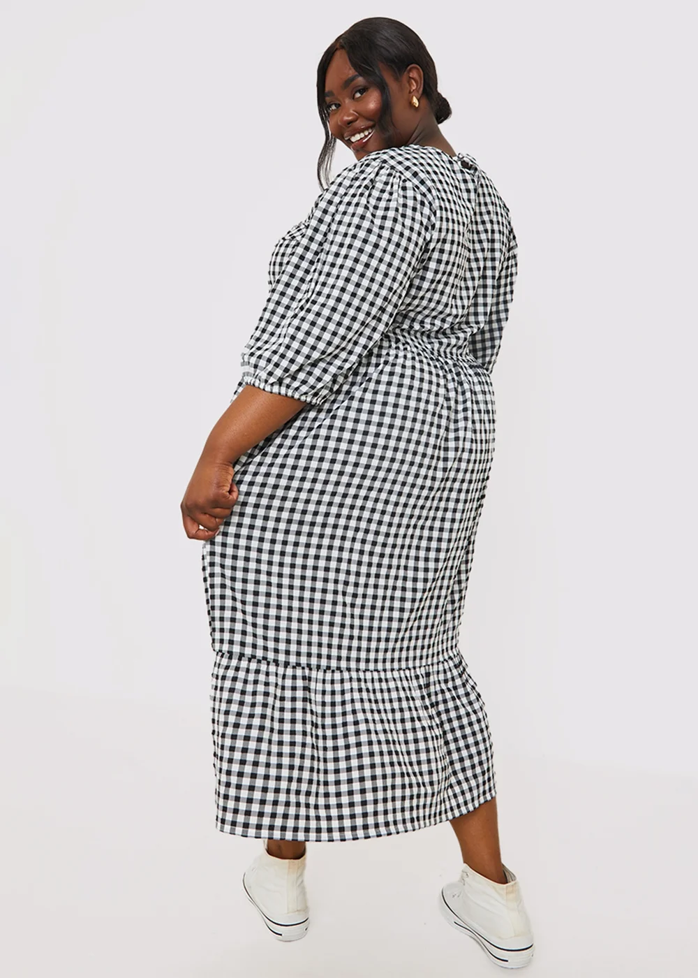 In The Style Stacey Black & White Gingham Midi Dress - 8 Image 7