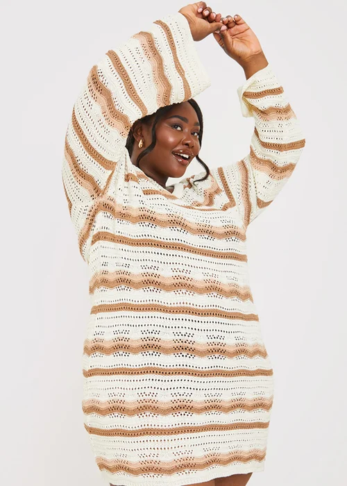 In The Style Stacey Brown Crochet Stripe Mini Dress - 26-28 Image 6