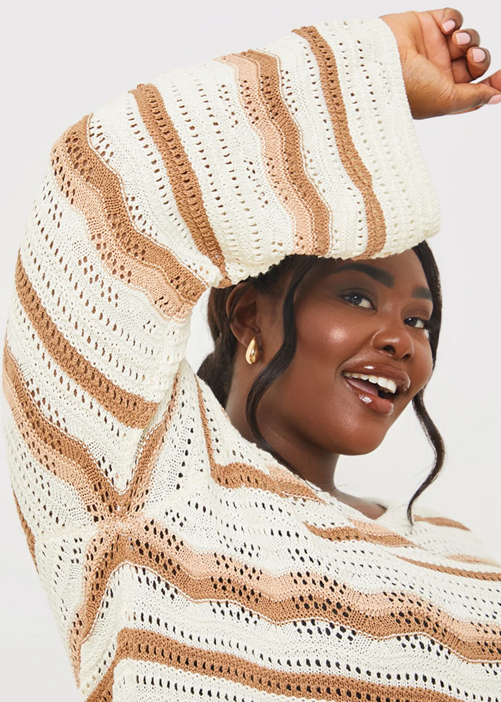 In The Style Stacey Brown Crochet Stripe Mini Dress - 26-28 Image 8