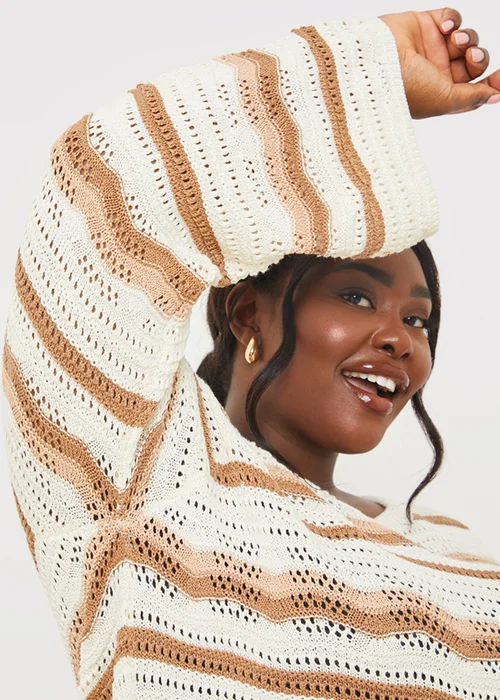 In The Style Stacey Brown Crochet Stripe Mini Dress - 26-28 Image 8