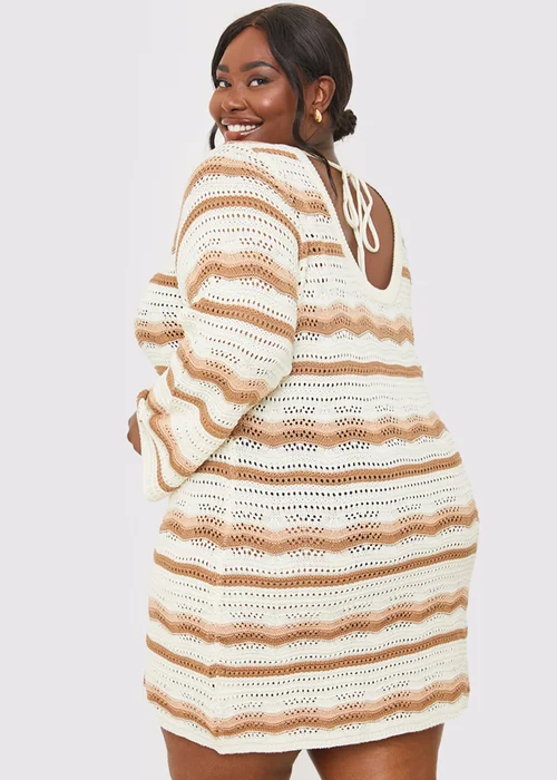 In The Style Stacey Brown Crochet Stripe Mini Dress - 26-28 Image 9