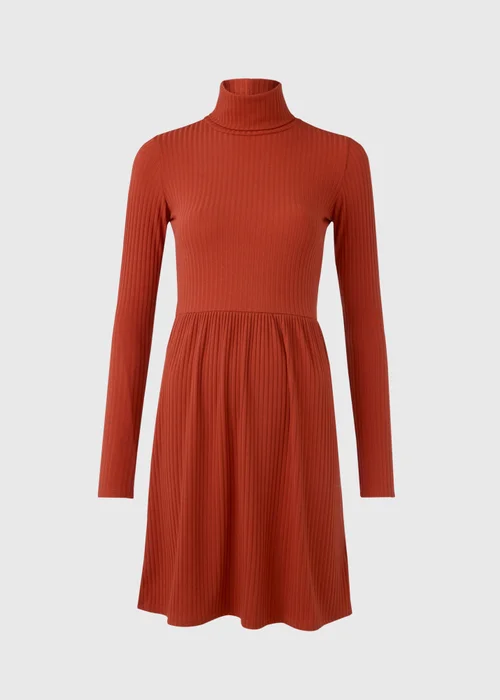 Rust High Neck Ribbed Dress - 8 Image 5