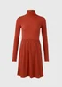 Rust High Neck Ribbed Dress - 8 Image 5
