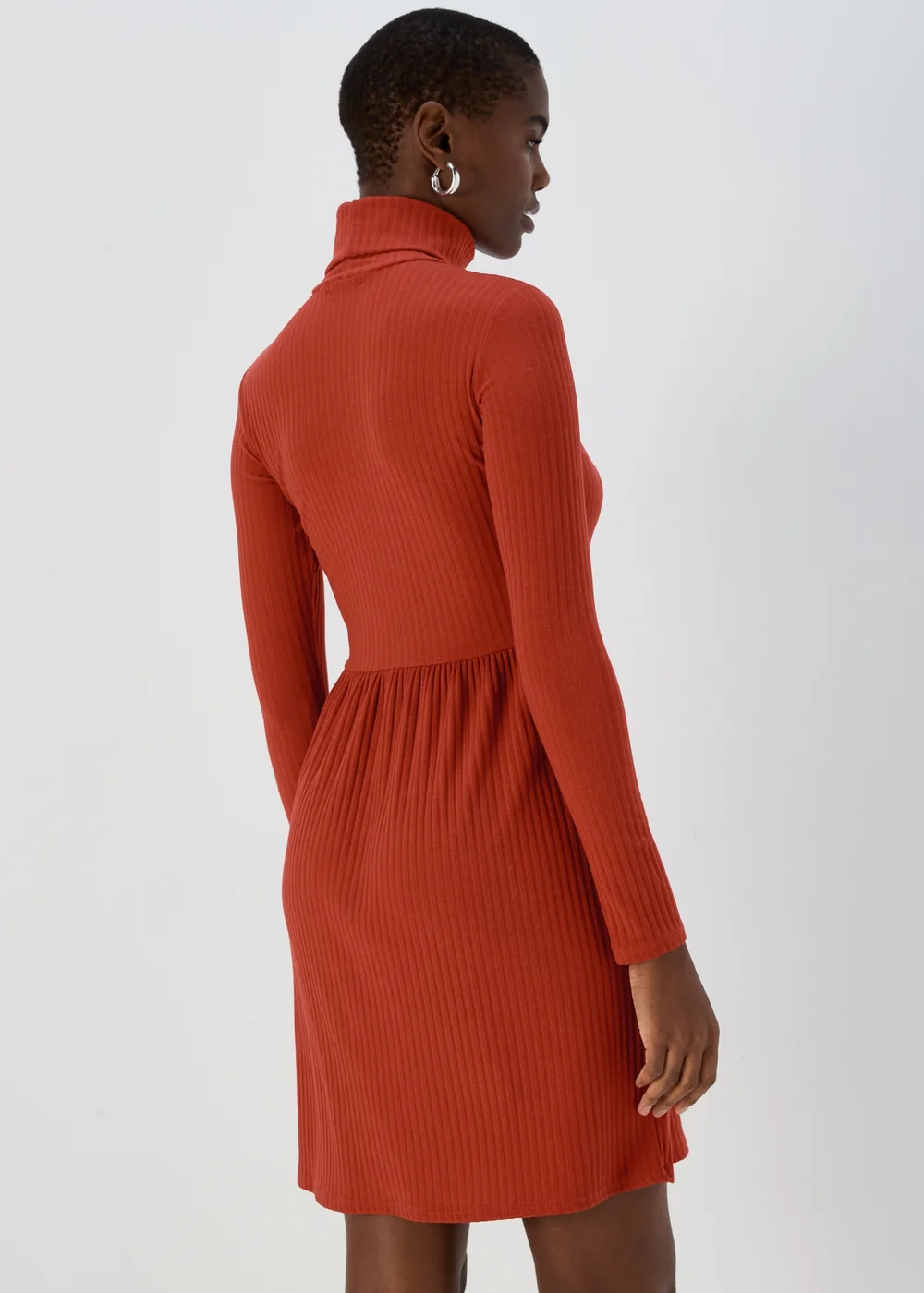Rust High Neck Ribbed Dress - 8 Image 2