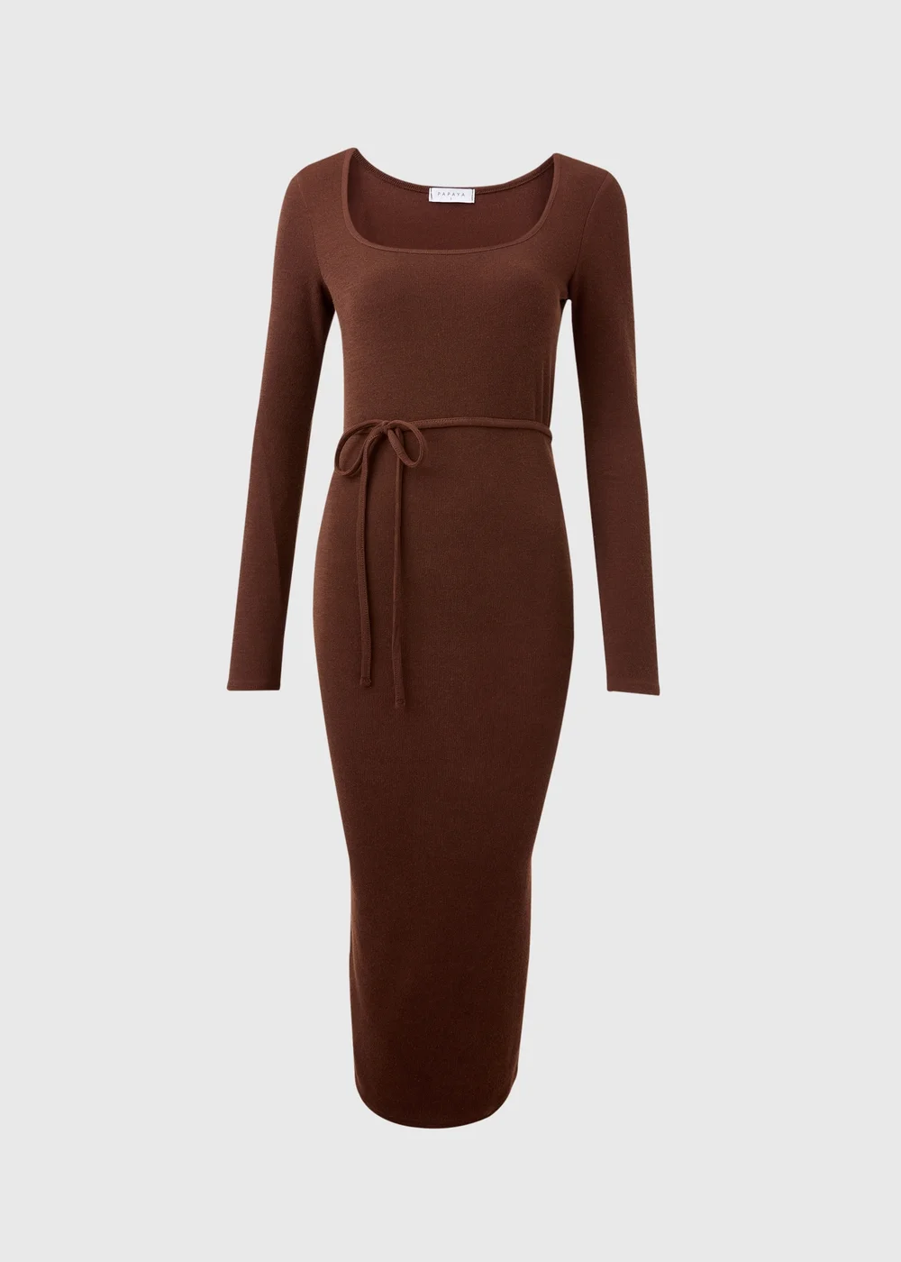 Brown Square Neck Skinny Belt Dress - 8 Image 1