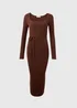 Brown Square Neck Skinny Belt Dress - 8 Image 1