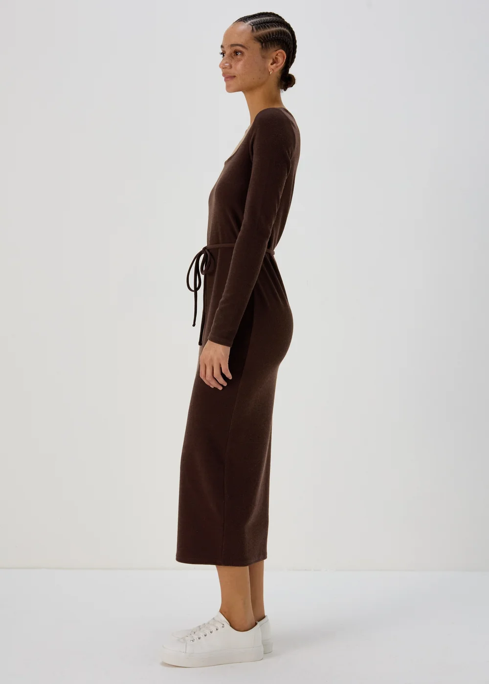 Brown Square Neck Skinny Belt Dress - 8 Image 2