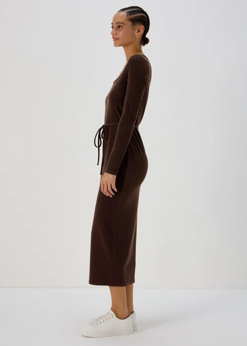 Brown Square Neck Skinny Belt Dress - 8 Image 2