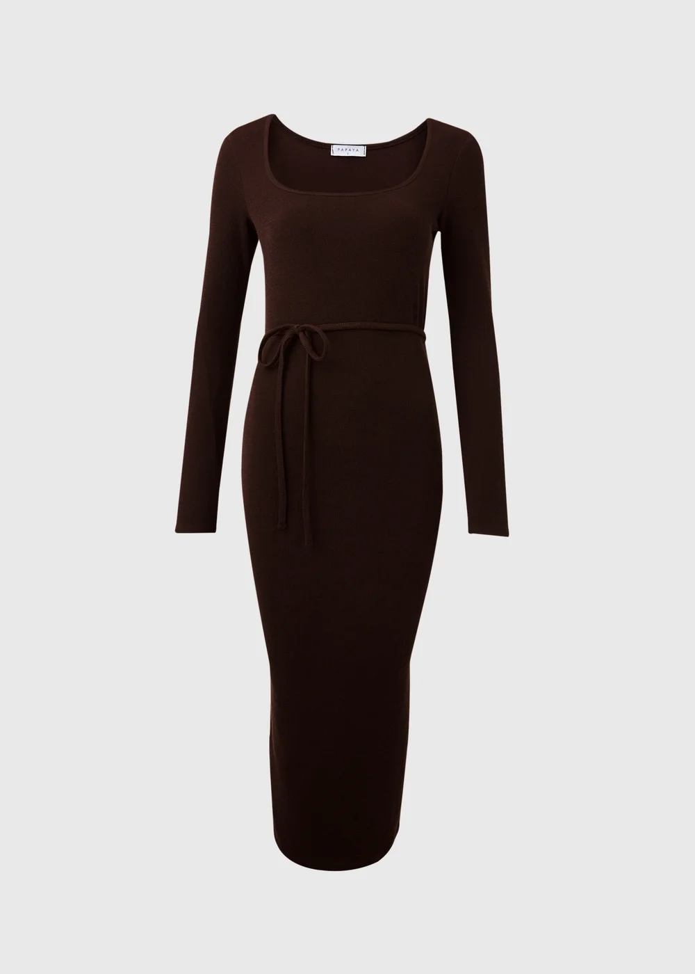 Brown Square Neck Skinny Belt Dress - 8 Image 5