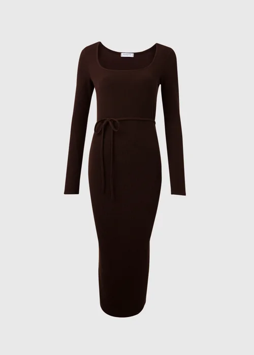 Brown Square Neck Skinny Belt Dress - 8 Image 5