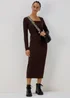 Brown Square Neck Skinny Belt Dress - 8 Image 4