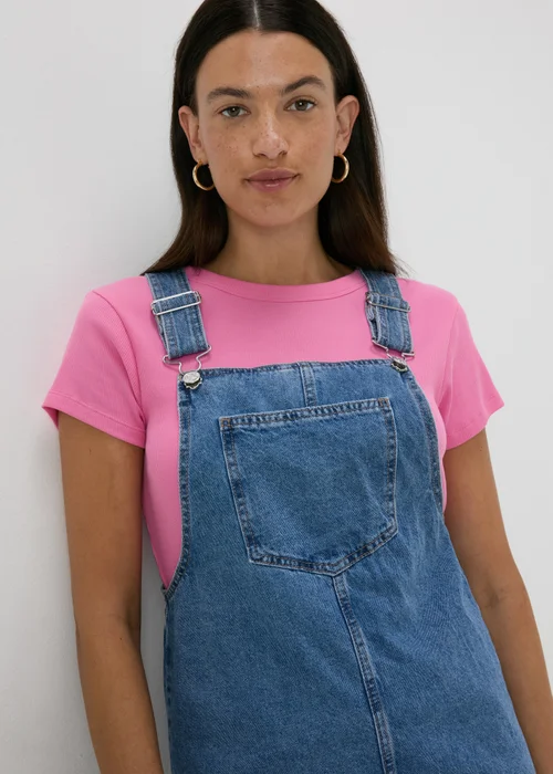 Mid Wash Denim Pinafore Dress - 8 Image 3