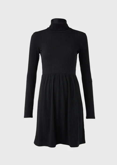 Black High Neck Ribbed Dress - 8 Image 5