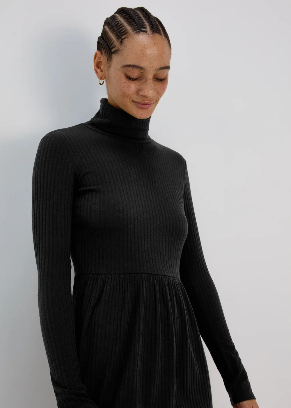 Black High Neck Ribbed Dress - 8 Image 3